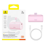 Baseus OS Compact IP - Batterie externe 5000 mAh 20 W à connecteur Lightning intégré, rose : poudre accessoire charge