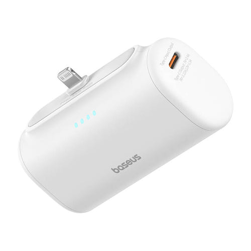 Baseus OS Compact IP - Batterie externe 5000 mAh 20 W à connecteur Lightning intégré, blanche