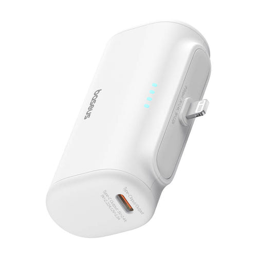 Baseus OS Compact IP - Batterie externe 5000 mAh 20 W à connecteur Lightning intégré, blanche : huit protections sécurité