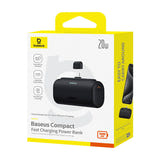 Baseus OS Compact IP - Batterie externe 5000 mAh 20 W à connecteur Lightning intégré, noire : câble USB-C fourni