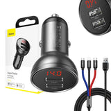 Baseus TZCCBX-0G - Chargeur voiture 24 W 2 ports USB avec écran et câble 3 en 1 de 1,2 m - visuel 4