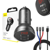 Baseus TZCCBX-0G - Chargeur voiture 24 W 2 ports USB avec écran et câble 3 en 1 de 1,2 m - visuel 4