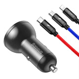 Baseus TZCCBX-0G - Chargeur voiture 24 W 2 ports USB avec écran et câble 3 en 1 de 1,2 m - visuel 2