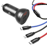 Baseus TZCCBX-0G - Chargeur voiture 24 W 2 ports USB avec écran et câble 3 en 1 de 1,2 m - visuel 3