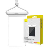 Baseus AquaGlide - Housse étanche IPX8 à verrou cylindrique pour smartphone (blanche) : plage