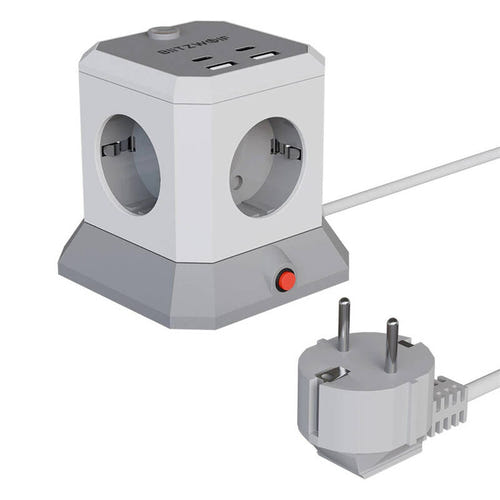 BlitzWolf BW-EC1 - Bloc multiprise cube 8 en 1, 4 prises et 4 ports USB, câble 1,8 m