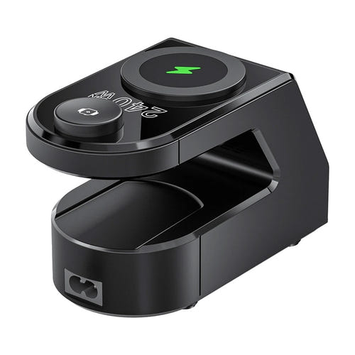 BlitzWolf BW-FW10 - Réveil chargeur 240 W avec charge sans fil, noir : ports USB-C USB-A