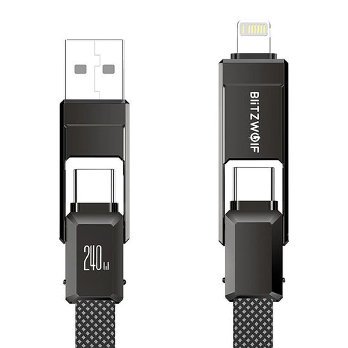 BlitzWolf BW-HDC7 - Câble 4 en 1 USB-C et Lightning 240 W, 1,2 m (noir) - visuel 1
