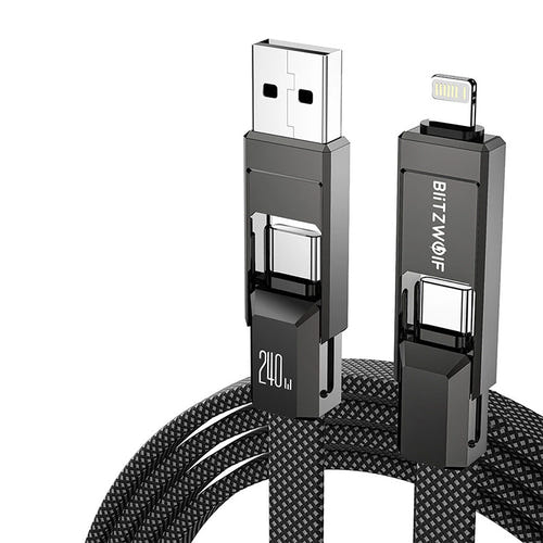 BlitzWolf BW-HDC7 - Câble 4 en 1 USB-C et Lightning 240 W, 1,2 m (noir) : connecteurs USB-C et Lightning