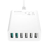 BlitzWolf BW-S15 - Chargeur secteur 6 ports USB 60 W, charge rapide, blanc : six ports USB
