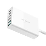BlitzWolf BW-S15 - Chargeur secteur 6 ports USB 60 W, charge rapide, blanc : vue détail ports