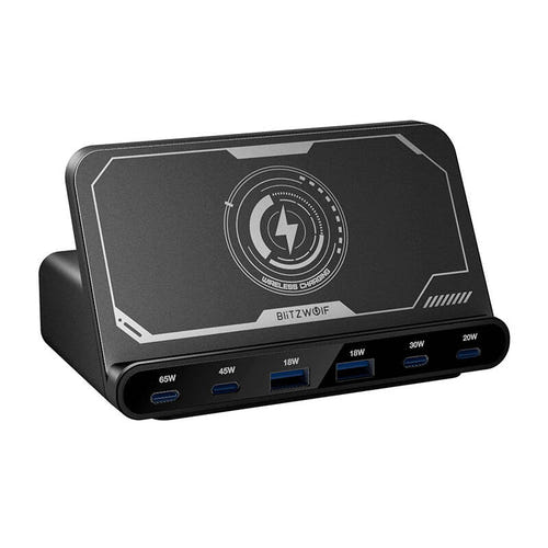 BlitzWolf BW-S27 - Chargeur 160 W 6 ports avec support de charge sans fil, noir : station charge BlitzWolf BW s27 noir