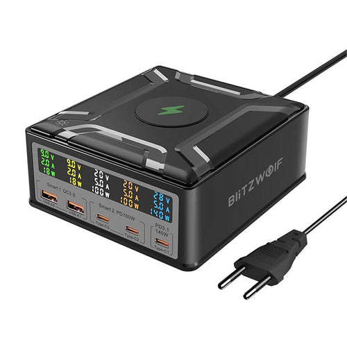 BlitzWolf BW-S28 - Chargeur GaN 260 W avec ecran et charge sans fil, noir - visuel 1