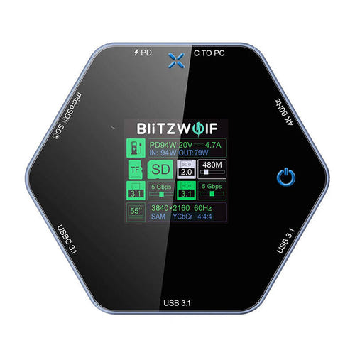BlitzWolf BW-TH16 - Station d'accueil USB-C 8 en 1, écran LCD et ventilateur (vue 2)