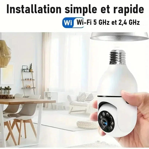 BoyKeep D115-2 - Caméra ampoule Wi-Fi 5 GHz 1080p, vision nocturne et rotation 360° : audio bidirectionnel