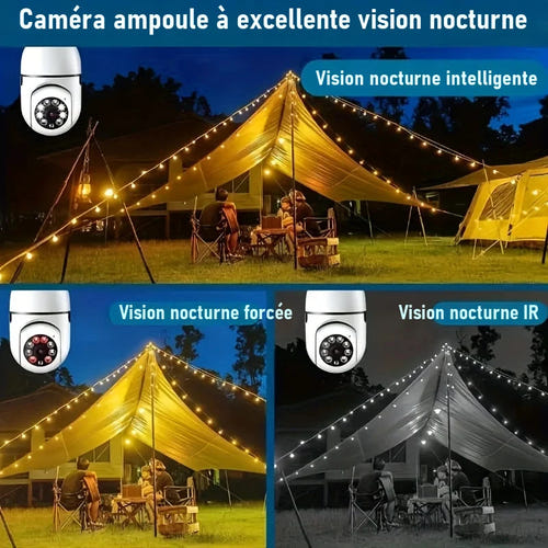 BoyKeep D115-2 - Caméra ampoule Wi-Fi 5 GHz 1080p, vision nocturne et rotation 360° : installation intérieur extérieur