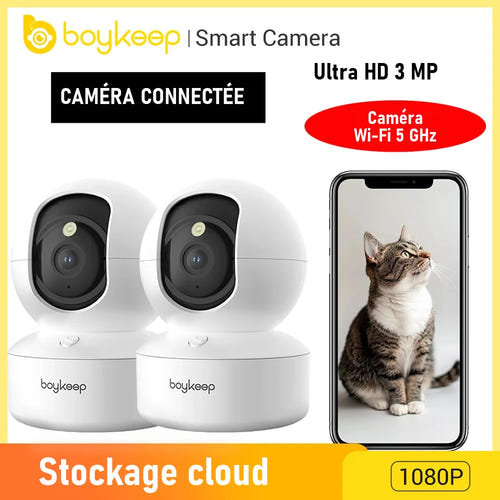 BoyKeep K30 - Lot de 2 caméras Wi-Fi 3 MP pivotantes pour animaux et bébé : WiFi boykeep k30 pivotantes