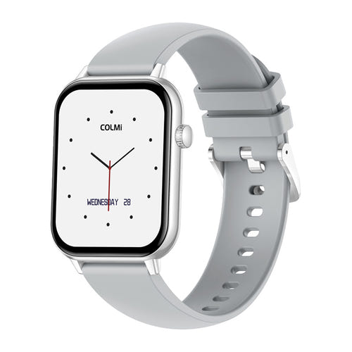 COLMi C28 - Montre connectée avec appels Bluetooth, argent, bracelet silicone : face