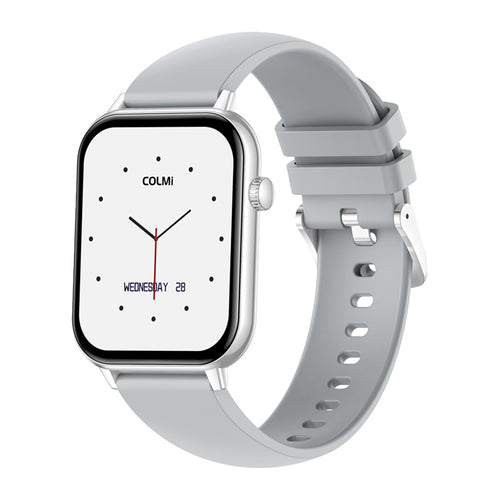 COLMi C28 - Montre connectée avec appels Bluetooth, argent, bracelet silicone : face