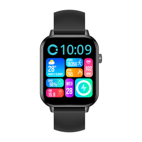 COLMi C28 - Montre connectée 100 modes sportifs, noir, bracelet silicone : écran AMOLED plein soleil