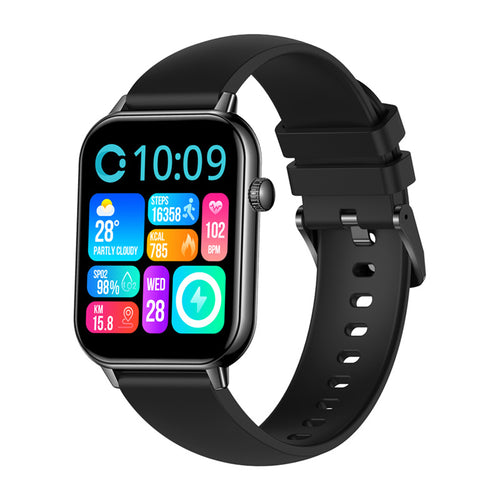 COLMi C28 - Montre connectée 100 modes sportifs, noir, bracelet silicone : noire face