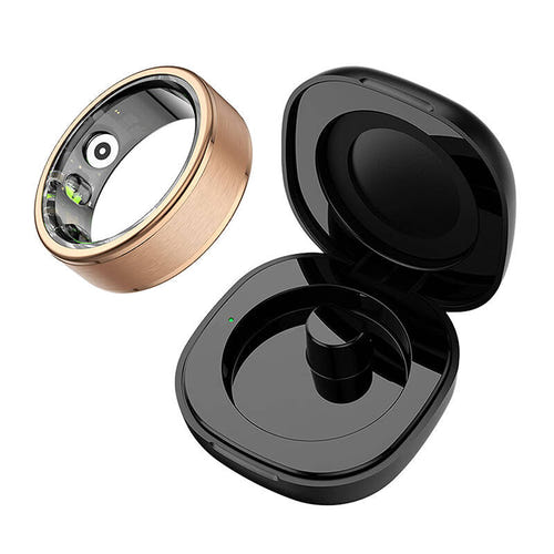 COLMi R03 - Bague connectée avec boîtier de charge (taille 9, 18,9 mm, or) : ouvert