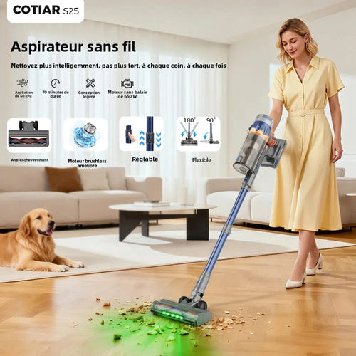 COTIAR S25 - aspirateur balai sans fil à batterie amovible : support mural