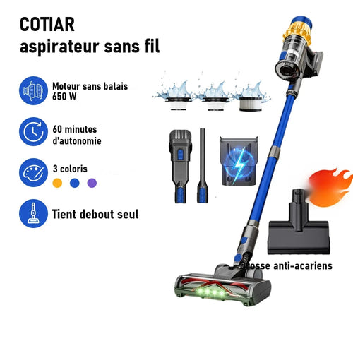 COTIAR V22 - aspirateur sans fil 650 W, 55 kPa, batterie amovible : bleu