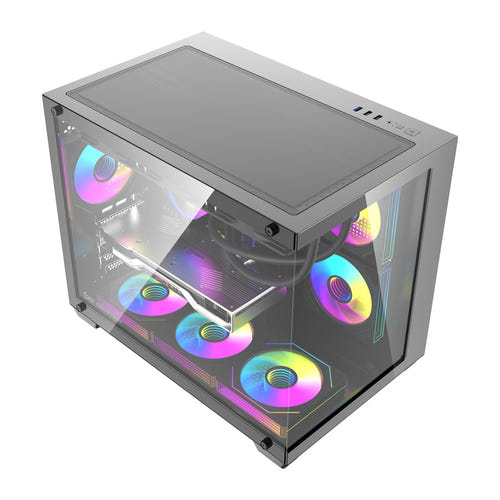 darkFlash B275 PRO - Boîtier PC micro-ATX panoramique avec 6 ventilateurs (noir) - visuel 2