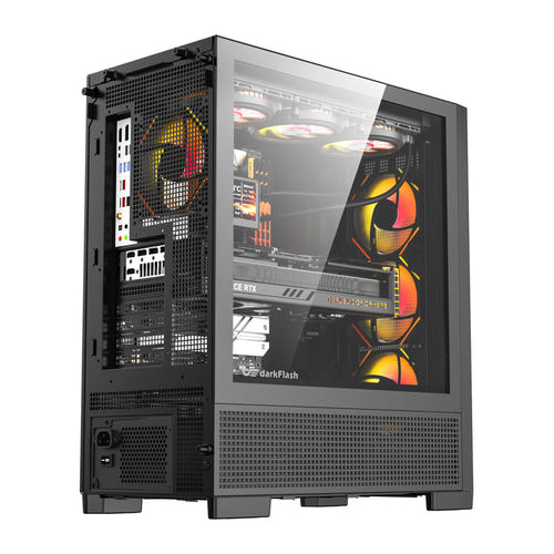 darkFlash - Boîtier PC AIRNOVA grande tour E-ATX + 3 ventilateurs (noir) : mesh