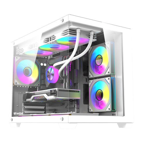 darkFlash - Boîtier PC B275 PRO panoramique + 6 ventilateurs (blanc) : vue ensemble