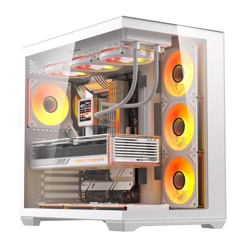 darkFlash - Boîtier PC C280 E-ATX panoramique + 7 ventilateurs (blanc) : vue ensemble