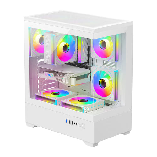 darkFlash - Boîtier PC C365 mini tour panoramique + 5 ventilateurs (blanc)