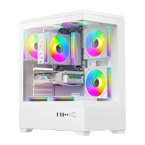 darkFlash - Boîtier PC C365 mini tour panoramique + 5 ventilateurs (blanc) : vue ensemble