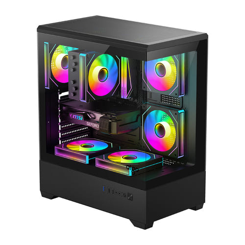 darkFlash - Boîtier PC C365 mini tour panoramique + 5 ventilateurs (noir)