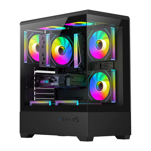 darkFlash - Boîtier PC C365 mini tour panoramique + 5 ventilateurs (noir) : vue ensemble