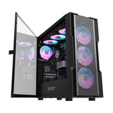 darkFlash - Boîtier PC DK431 Mesh grande tour E-ATX + 4 ventilateurs ARGB (noir) : façade