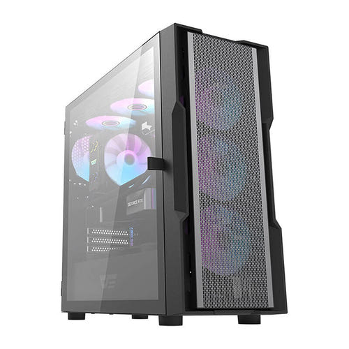darkFlash - Boîtier PC DK431 Mesh grande tour E-ATX + 4 ventilateurs ARGB (noir) : vue ensemble