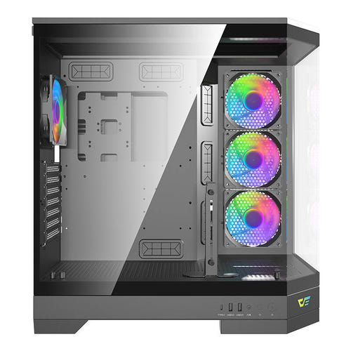 darkFlash - Boîtier PC DQX90 grande tour panoramique + 4 ventilateurs ARGB (noir)