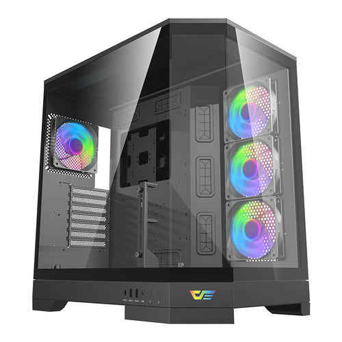 darkFlash - Boîtier PC DQX90 grande tour panoramique + 4 ventilateurs ARGB (noir) : vue ensemble
