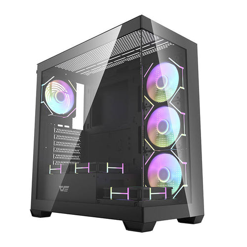 darkFlash - Boîtier PC DS900 panoramique + 7 ventilateurs ARGB (noir) : vue ensemble