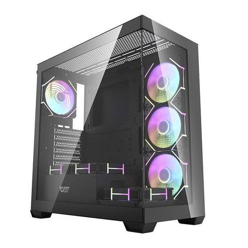 darkFlash - Boîtier PC DS900 panoramique + 7 ventilateurs ARGB (noir) : vue ensemble