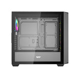 darkFlash - Boîtier PC DS900WD ATX façade bois (noir, sans ventilateurs) : connectique