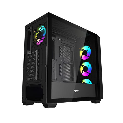 darkFlash - Boîtier PC DS900WD ATX façade bois (noir, sans ventilateurs)