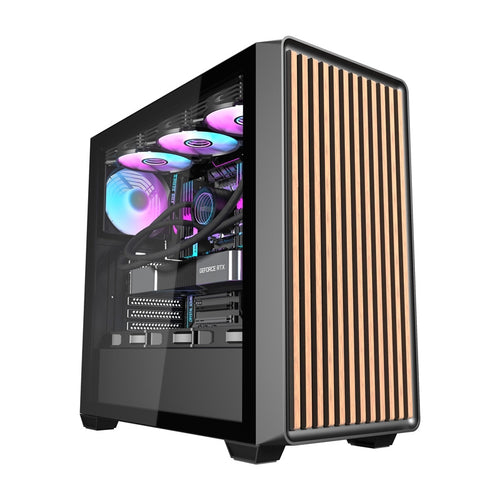 darkFlash - Boîtier PC DS900WD façade bois + 4 ventilateurs ARGB (noir) : vue ensemble