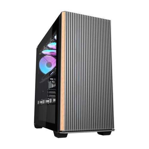 darkFlash - Boîtier PC DS900WS façade bois et métal + 4 ventilateurs ARGB (noir)