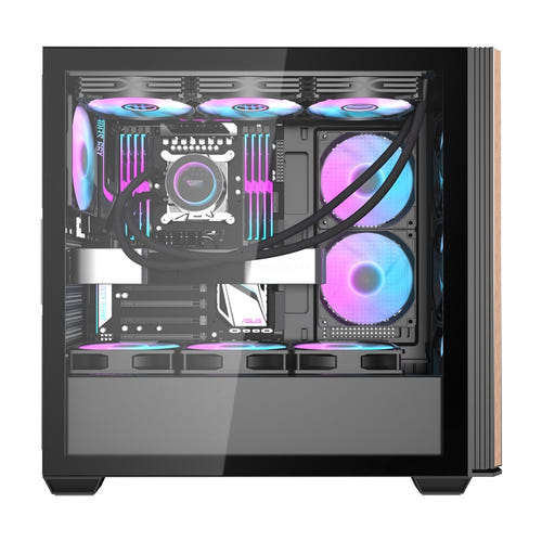 darkFlash - Boîtier PC DS900WS façade bois et métal + 4 ventilateurs ARGB (noir) : intérieur