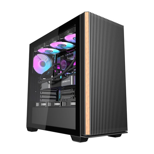darkFlash - Boîtier PC DS900WS façade bois et métal + 4 ventilateurs ARGB (noir) : vue ensemble