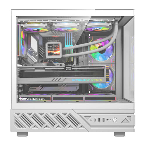 darkFlash - Boîtier PC DS950 panoramique 270 degrés + 6 ventilateurs (blanc) : intérieur