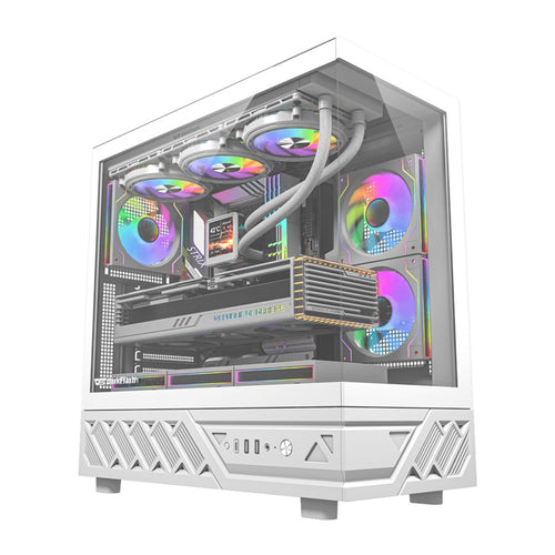darkFlash - Boîtier PC DS950 panoramique 270 degrés + 6 ventilateurs (blanc) : vue ensemble